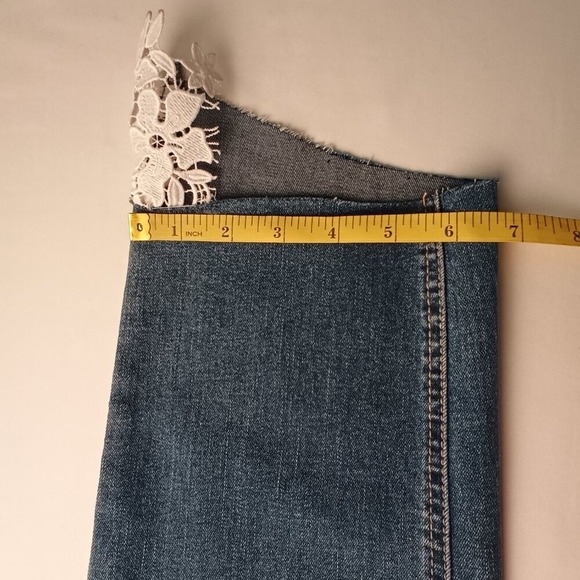 Saks Off 5th Copperflash Denim Jean Size 8 Murray Straight High Rise Lace Accent - Picture 9 of 10